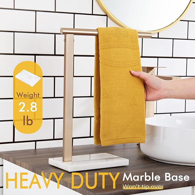 KOKOSIRI Hand Towel Rack Free Stand Towel Holder with Steady Marble Base for Bathroom Vanity Countertop, Champagne Bronze Stainless Steel 15.7'' Height THS0006-CPG