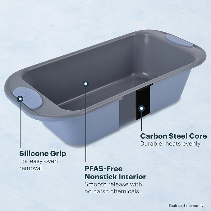 Pyrex (3-Piece) Metal Cookie & Muffin Sheet Bakeware Set, Lightweight Stainless Steel Baking Trays with Heatsafe Silicone Handles, Cookie Muffin Sheet Baking Pan, Cerulean
