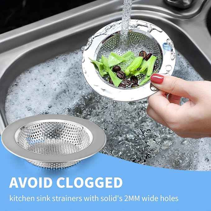 Mudder 3 Pcs Kitchen Sink Drain Strainer and Stopper Stainless Steel Garbage Disposal Plug with Handle Universal Anti-Clogging Kitchen Sink Filter Sieve Basket Strainer (Silver)