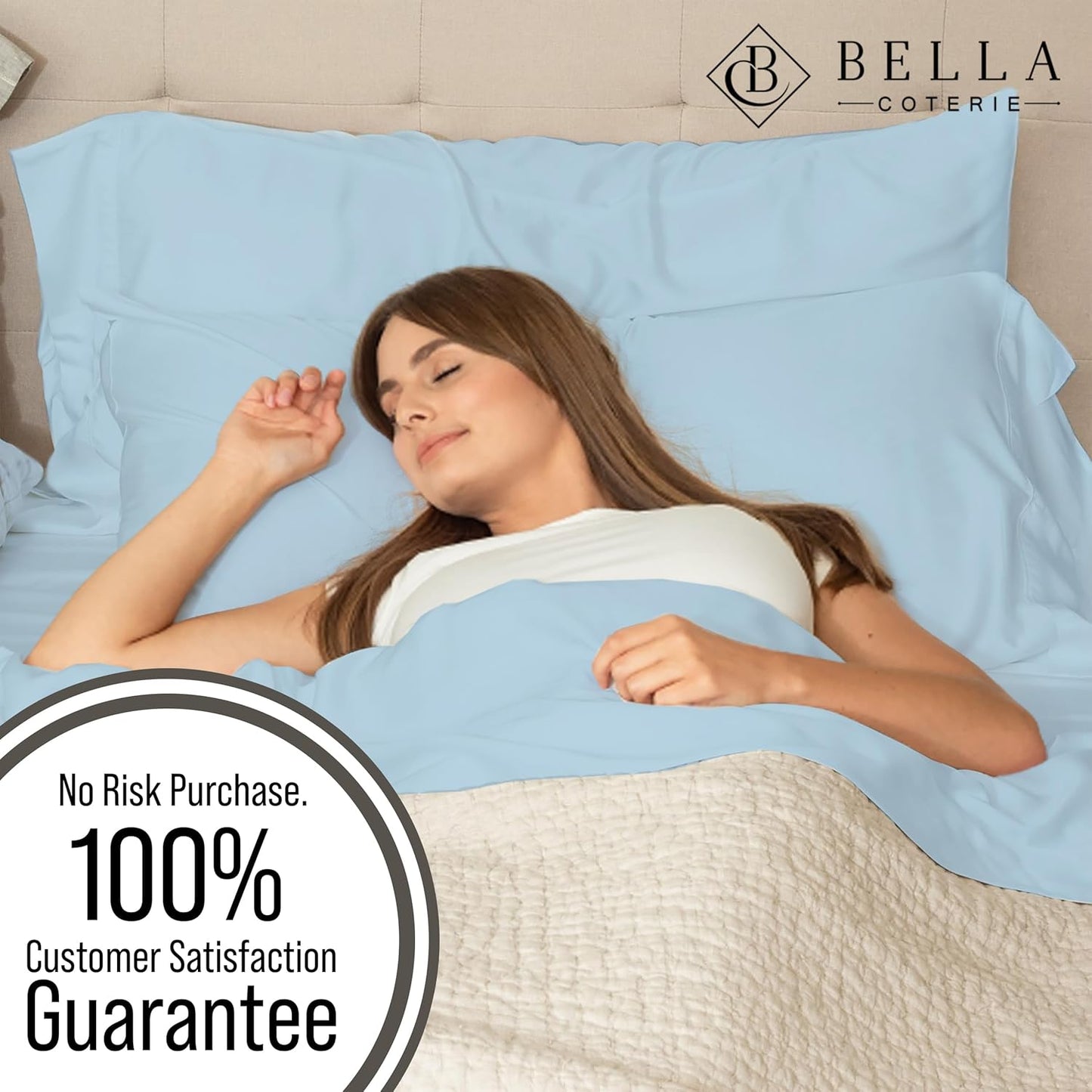 Bella Coterie Luxury Bamboo Viscose Split Top King Size Sheet Set | 100% Organically Grown | Ultra Soft | 34" Split | Cooling for Hot Sleepers | 18" Deep Pocket [Coastal Blue]