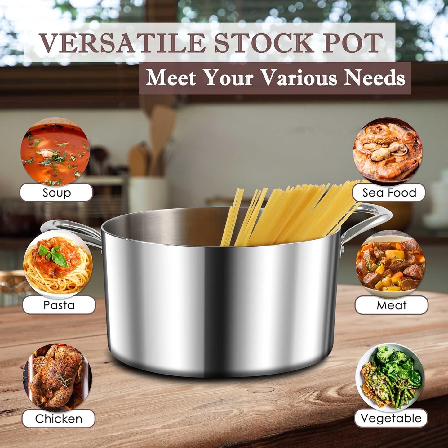 Herogo 4 Quart Stock Pot, 18/10 Stainless Steel Cooking Pot with Lid, Tri-Ply Pasta Stockpot with Handles, 4 QT Stockpot for Induction Gas Electric Stove, Dishwasher Safe