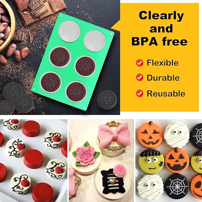 Sidosir 3Pcs Oreo Cookie Chocolate Silicone Mold, 6-Cavity Round Cylinder Oreo Chocolate Cover Molds for Candy, Silicone Baking Molds for Mini Cakes, Jelly