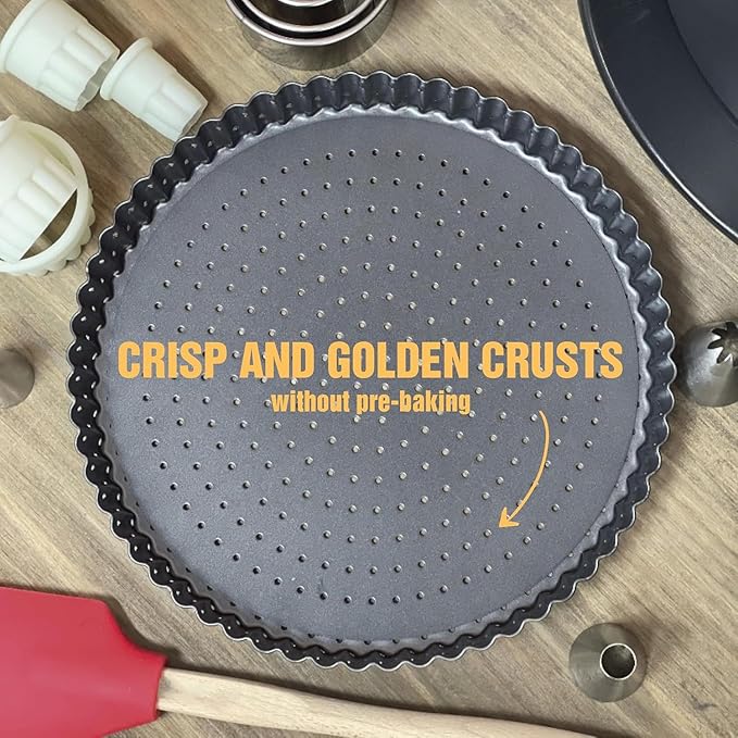 Quiche Lorraine Deep Dish Pie Pan - 9.44 inch Tart Pans with Removable Bottoms - Apple Pie Pan - 9.44 inch Tarte Tatin Pan - Deep Dish Pie Crust - Quiche Baking Dish