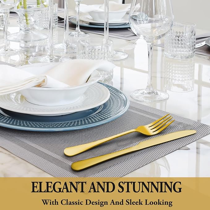 72 Pcs Gold Silverware Set with Steak Knives, Stainless Steel Flatware Cutlery Set Service for 12, Kitchen Tableware Set, Utensil Set for Home and Restaurant, Knives Forks Spoon Set, Dishwasher Safe