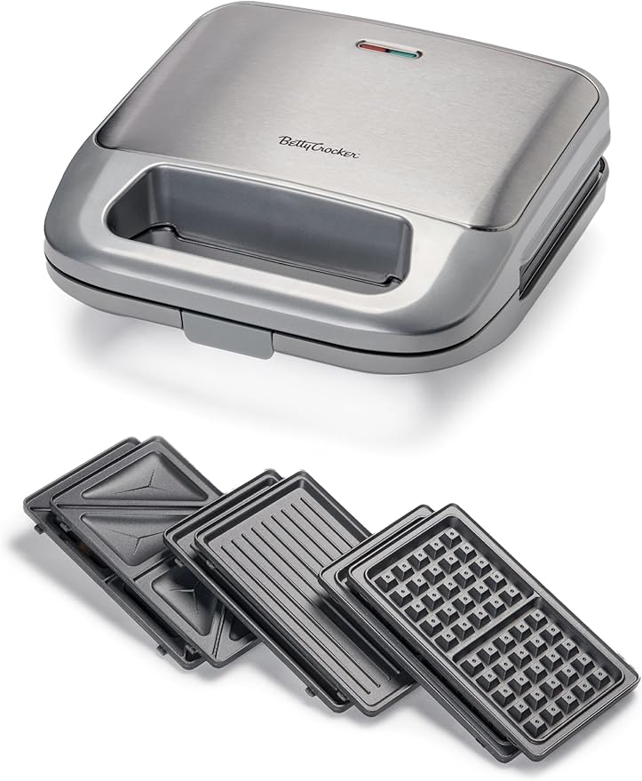 3-in-1 Indoor Grill, Sandwich/Panini Press & Waffle Maker Plus, Silver