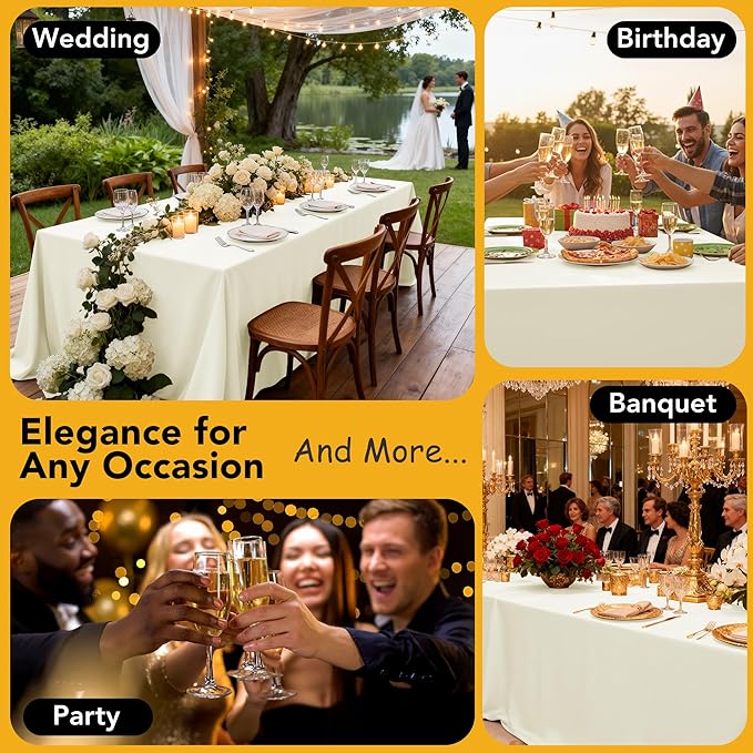 10-Pack Ivory Tablecloths for Rectangle Tables, 60 x 84 Inches, Stain-Resistant Polyester Fabric for 4 Foot Tables - Washable Table Covers for Weddings, Banquets, Birthday Parties, Events