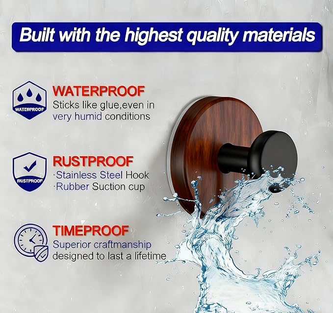 Suction Cup Hooks for Shower, 9 PCS Waterproof Towel Hooks for Bathroom Window Glass Door Adhesive Hooks, Bath Robe Looafh Wreath Hooks for Hanging, No Drill Removable & Reusable