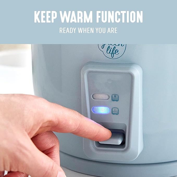GreenLife Rice Cooker with Removable PFAS-Free Ceramic Nonstick Pot, 3-Cups Uncooked/6-Cups Cooked, Grains & Oatmeal Multicooker, Compact One-Switch Design, Auto Keep Warm, Easy Clean, Blue Haze