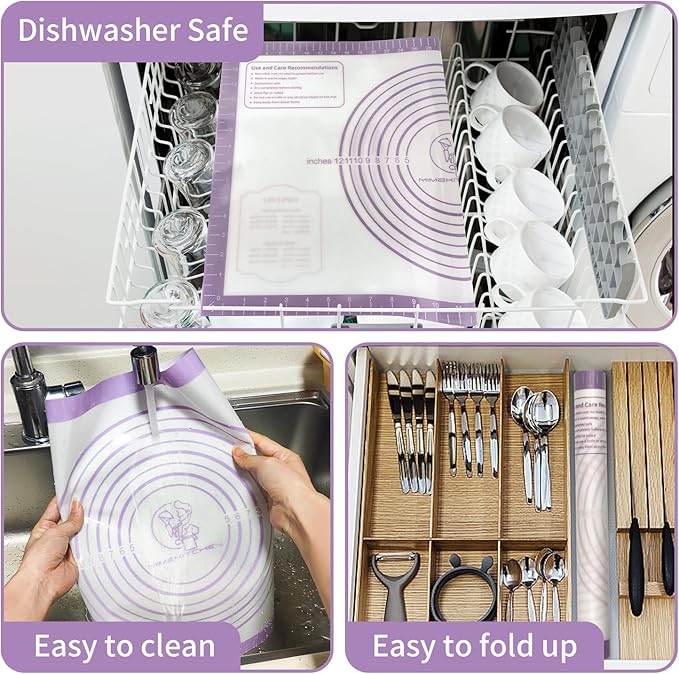 Non Stick Silicone Pastry Mat for Dough Rolling, Extra Large Silicone Baking Mat with Measurements, Baking sheet for Cookies Fondant Pie Crust, Purple 28X20 INCH