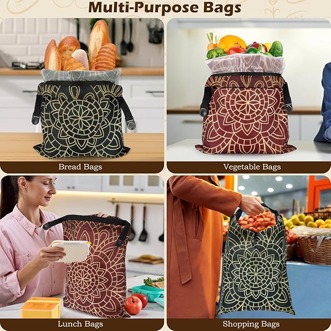 2 Pack Reusable Bread Bags for Homemade Bread, 17"×13" Sourdough Bread Storage Bags with Bowl Cover - Keep Loaf Fresh and Easy to Wash(Brown Diamond)