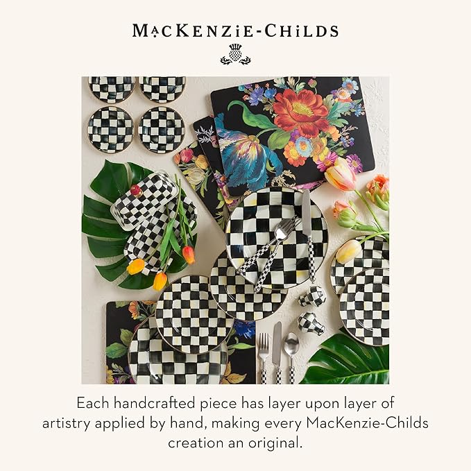 MACKENZIE-CHILDS Supper Club Salad Serving Set, Fork and Spoon Salad Servers, Decorative Kitchen Serving Utensils, Black-and-White Courtly Check