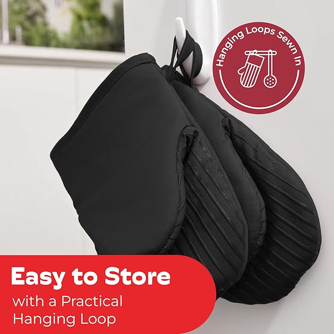 Big Red House - Silicone Mini Oven Mitts - Black Set of 2 - Heat Resistant to 536 F / 280 C Kitchen Gloves Professional Grade Pot Holders for Cooking Baking
