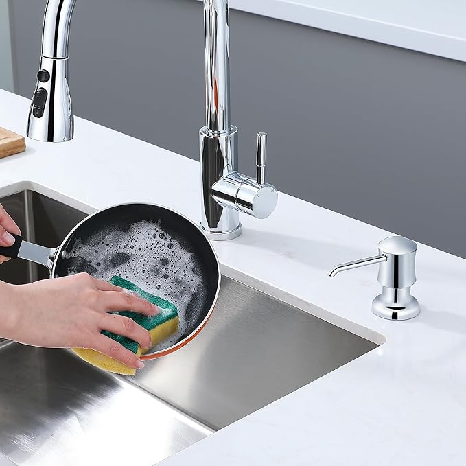 Sink Soap Dispenser for Kitchen Sink Chrome Upgrade with 40" Silicone Extension Tube Kit, Connect to Your Soap Bottle Directly