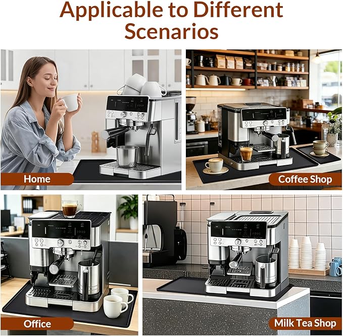 4-in-1 Silicone Coffee Mat Set for Ninja Luxe Cafe Espresso Machine ES601/ ES701,24×16"Coffee Bar Mat with Raised Edge+Top Mat+Espresso Tamper Mat,Anti-Slip Heat-Resistant Waterproof Coffee Accessorie