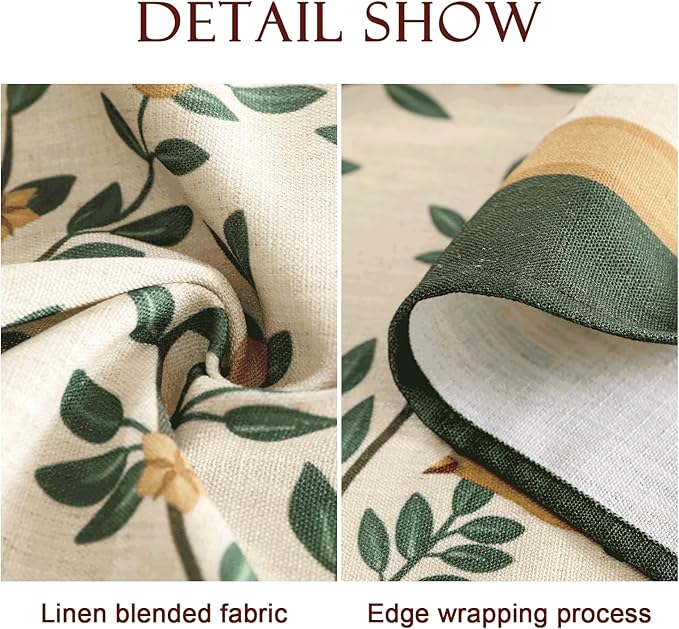 patdrea Designer French Table Cloth for Rectangle Table,Vintage Green Linen Birds and Leaves Pattern Tablecloths,Dacorative Cover Kitchen Dining,Christmas,Thanksgiving,Party,63"x102"-Warbler