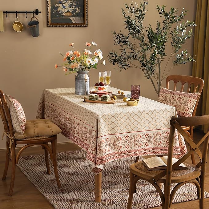 ISAENNE Designer Linen Floral Extra Long Rectangle Tablecloth,Pale Yellow Farmhouse Indoor Table Cloth,Durable Decor Tablecloths for Dining Kitchen Thanksgiving,67"*118"-Chamonix A