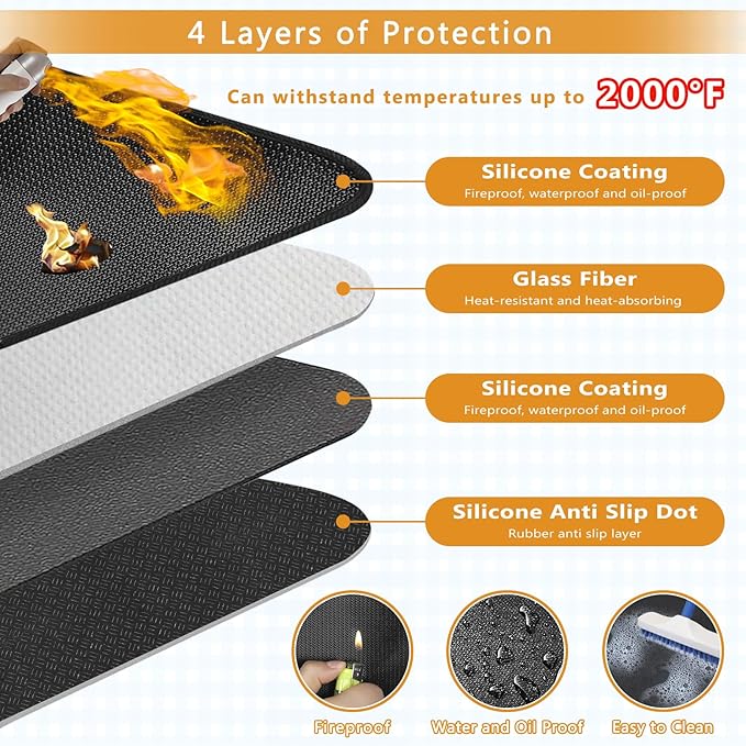 Anze Under Grill Mat for Outdoor Grill, 48 x 90 Inch Anti-Slip BBQ Floor Mats, Easy to Clean Reusable Fireproof Grill Pad, Oil-Proof Waterproof Protector for Indoor Fireplace Pit Mat