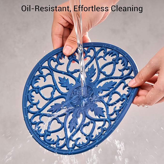 SMARTAKE 6 Set Silicone Trivet Mats, Multi-Use Carved Trivet Mat, Insulated Non-Slip Durable Kitchen Mats, Flexible Modern Kitchen Table Mat, for Hot Dishes, Pots, Dining Countertop, Navy Blue
