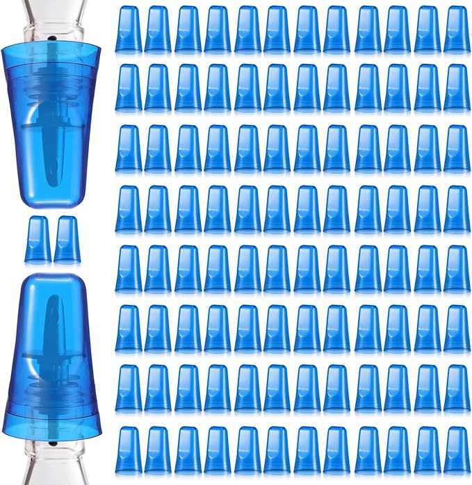 Chengu 100 Pieces Liquor Bottle Covers Pour Spout Covers Bar Toppers for Bottles Universal Pour Dispenser Dust Translucent Silicone Rubber Spout Caps for Bar Home Kitchen Tools Supplies (Blue)