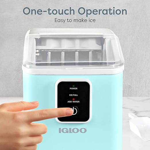 Igloo Portable Ice Maker with Scoop & Basket- Ice Maker with LED Control Panel & 1 Quart Water Tank- Ice Cube Maker Produces 26 Lbs Of Ice In 24 Hours with 8 Large or Small Cubes In 7-8 Minutes - Aqua