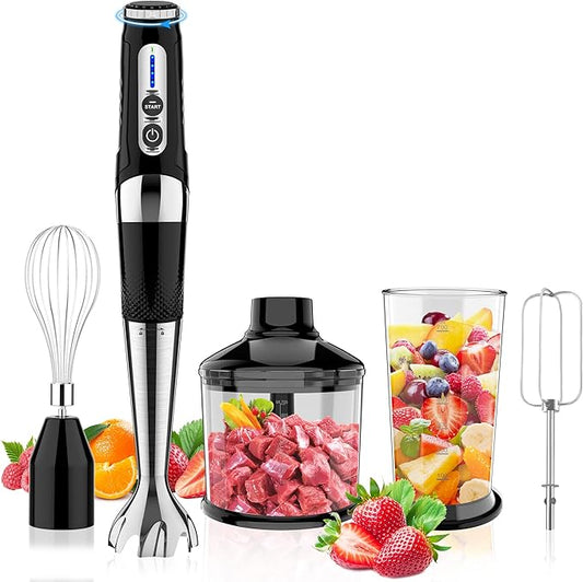 Toogel Cordless Immersion Blender, 4-in-1 Electric Hand Blender with 21-Speed & 3-Angle Adjust, USB Rechargeable, BPA-Free & Dishwasher Safe for Baby Food, Smoothies, Soup (Black)