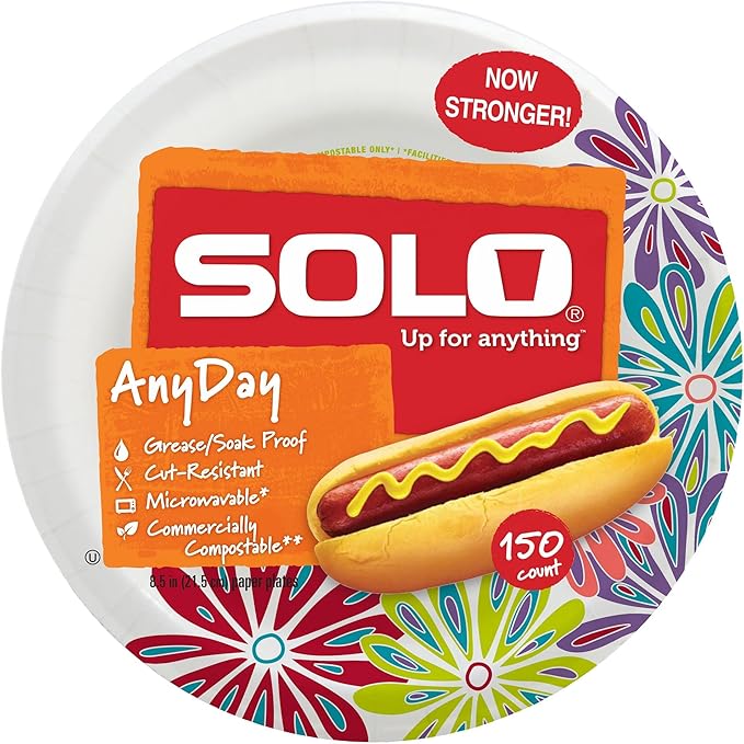 Solo AnyDay 8.5" Paper Plates, Medium, Printed, Mega Pack of 150ct