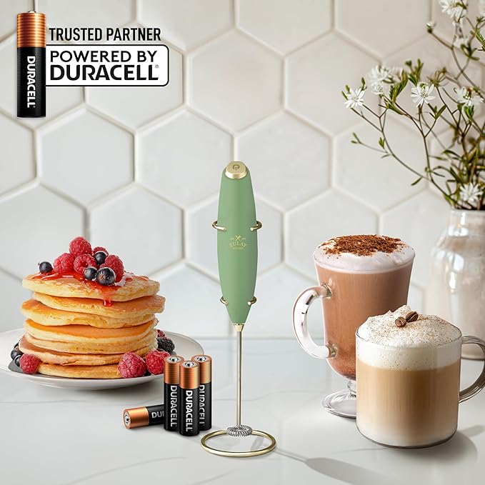 Zulay Kitchen Powerful Milk Frother Wand With 4 AA Duracell Batteries - Ultra Fast Handheld Drink Mixer - Electric Whisk Foam Maker for Coffee, Lattes, Cappuccino, Matcha & Creamer - Forest Gold