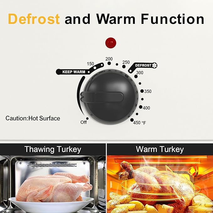 24 Quart Electric Roaster Oven with Visible & Self-Basting Lid, Large Turkey Roaster with Defrost Warm Function, Adjustable Temperature, Removable Pan Rack, Stainless Steel