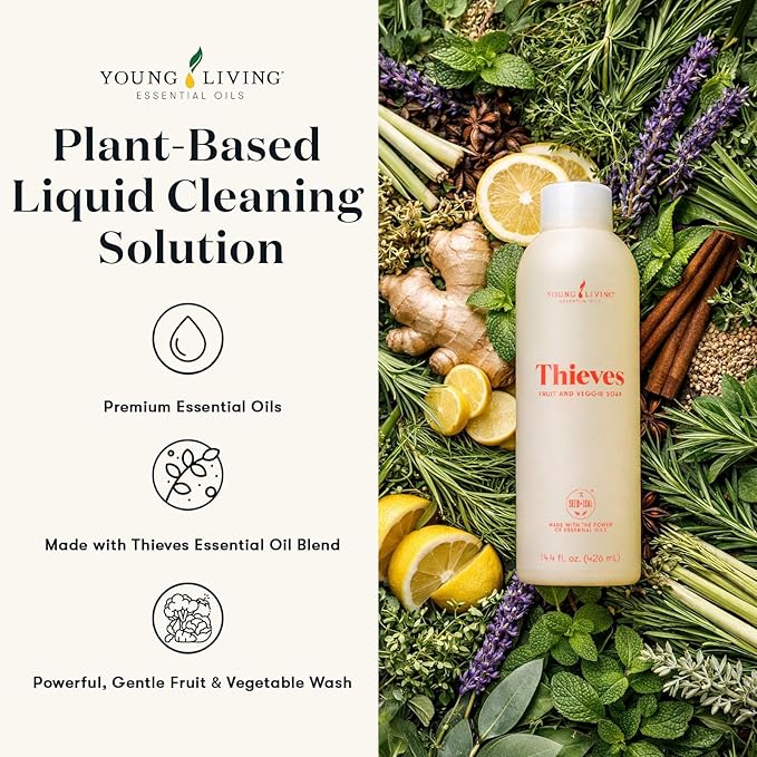 Young Living Thieves Fruit & Veggie Soak, 14.4 fl oz | Natural Home Care Cleanser | Gently Cleansing | Plant-Based | Infused with Water, Decyl Glucoside, Citric Acid, & Sodium Citrate