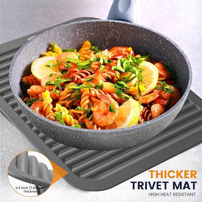 Silicone Trivet Mats 2 Heat Resistant Pot Holders Multipurpose Non-Slip Hot Pads for Kitchen Potholders, Drying mat, Jar Opener, Spoon Holder, Coaster.(Dim Grey)