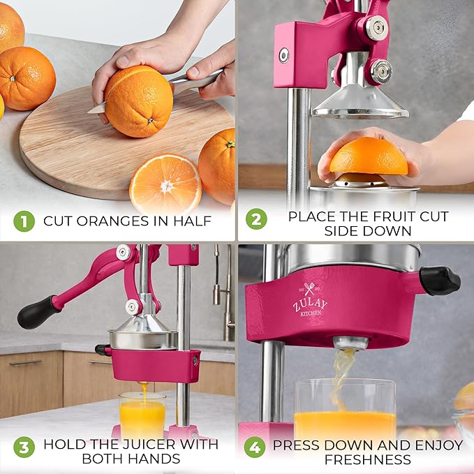Zulay Kitchen Cast Iron Juicer - Heavy Duty Manual Juicer with Detachable Strainers for Easy Cleaning, Orange Juice Press for Citrus Fruits, Perfect for Bartenders, Juice Lovers & Health Enthusiasts