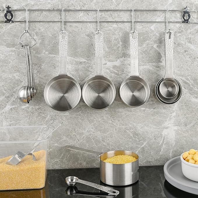 Smithcraft Measuring Cups, 8 Piece Dry Measuring Cup Set, 18/8 Stainless Steel Measuring Cups for Baking, Metal Kitchen Measure Cups with 1/16, 1/8, 1/4, 2/3 and 3/4 Cup Measuring Cup, Cooking Gadgets