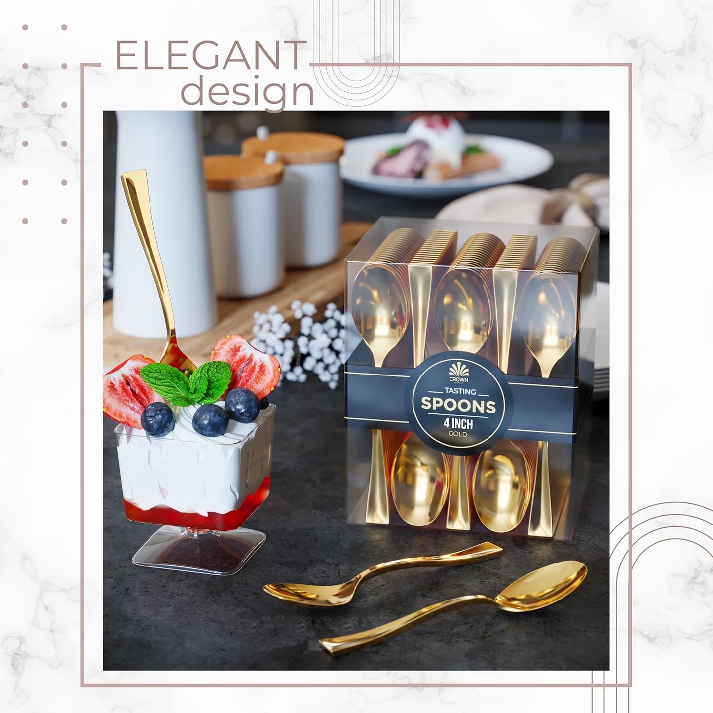 Exquisite Mini Spoons Desserts - Bulk Pack Of 500 Mini Gold Dessert Spoons – Disposable 4.5'' Plastic Appetizer Spoons - Real Flatware Look - Miniature Gold Spoons Disposable - Bpa Free - Food Safe