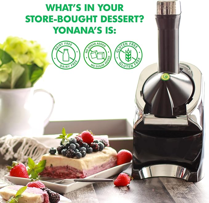 Yonanas 988BK Deluxe Vegan, Dairy-Free Frozen Fruit Soft Serve Maker, Includes 75 Recipes, 200 W, Black
