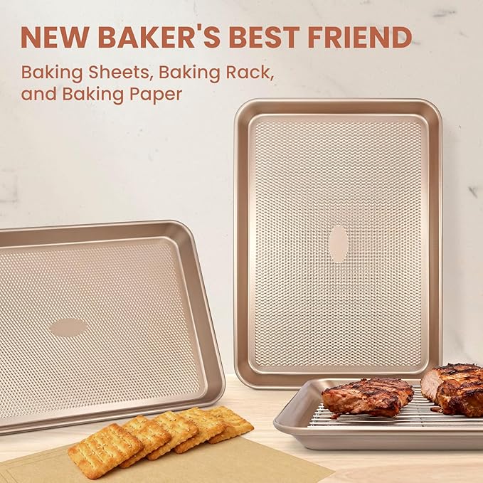 Baking Sheet with Wire Rack Set, 2 Sheet Pans(17.5'' X 11.8'') with 2 Cooling Racks, Thickened Nonstick Cookie Sheet for Baking, Carbon Steel Baking Pan