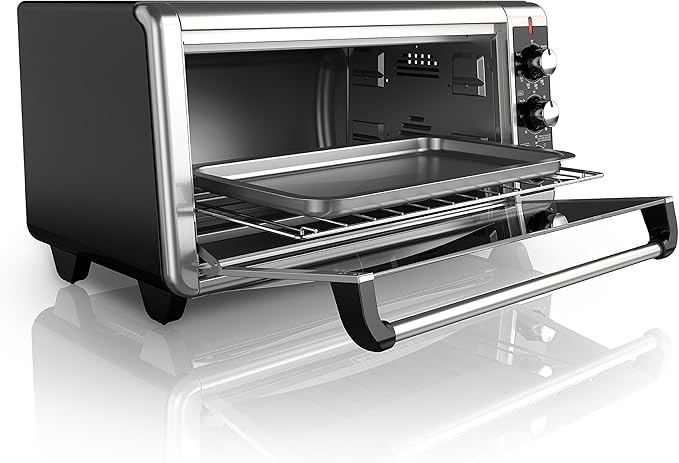 BLACK+DECKER TO3250XSBD 8-Slice Extra Wide Convection Countertop Toaster Oven, Includes Bake Pan, Broil Rack & Toasting Rack, Stainless Steel/Black
