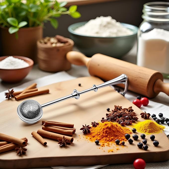 304 Silver Stainless Steel Flour Powder Filter Spoon, Baker Dusting Wand For Sugar Flour Spices, Flour Sugar Powder Spoon Kitchen Tools Baking Sifters Baking Tools and Accessories kitchen product