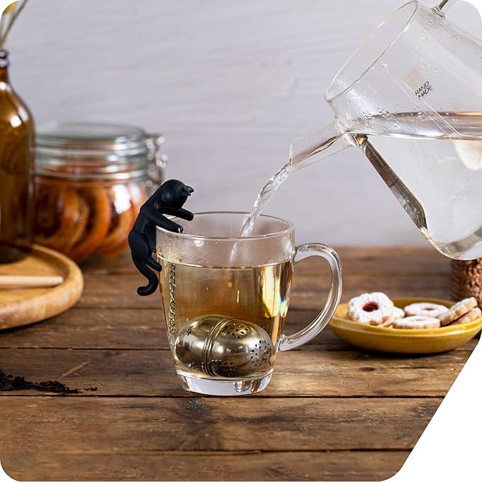 Peleg Design Cattea Tea Infuser – Cute Stainless Steel Cat Tea Strainer for Loose Leaf Tea | Fun Animal Tea Steeper & Gift for Tea Lovers, Black