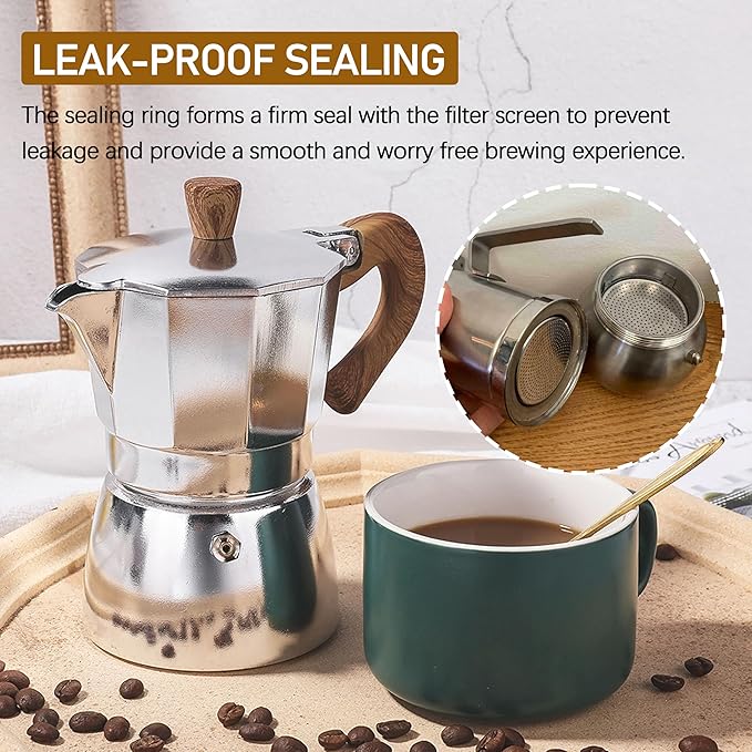 Silicone Sealing Ring AluminumReplacement Filter 9 Cup For Stove Top Espresso Maker Replacement Filler Parts Set Includes 1 Filter and 3 Upgraded Silicone Rings