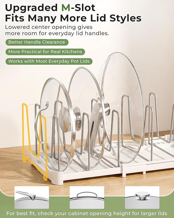 EVERIE Adjustable Bakeware Organizer Pot Lid Holder Rack for Pots, Cake Molds, Cutting Boards, Mats, Cookware, GS02SS, Pack of 2