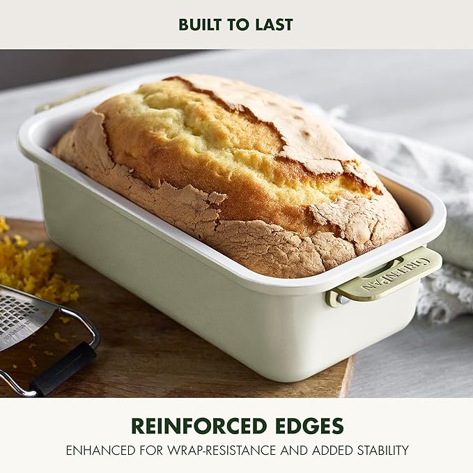 GreenPan Bakeware Set, 7 Piece Nonstick Ceramic Gold Handle Baking Sheets, Cake Pans, Loaf Pan, Muffin Tin, Cooling Rack, PFAS & BPA Free, Freezer to Oven Dish, Bake & Roast Ovenware, Cream