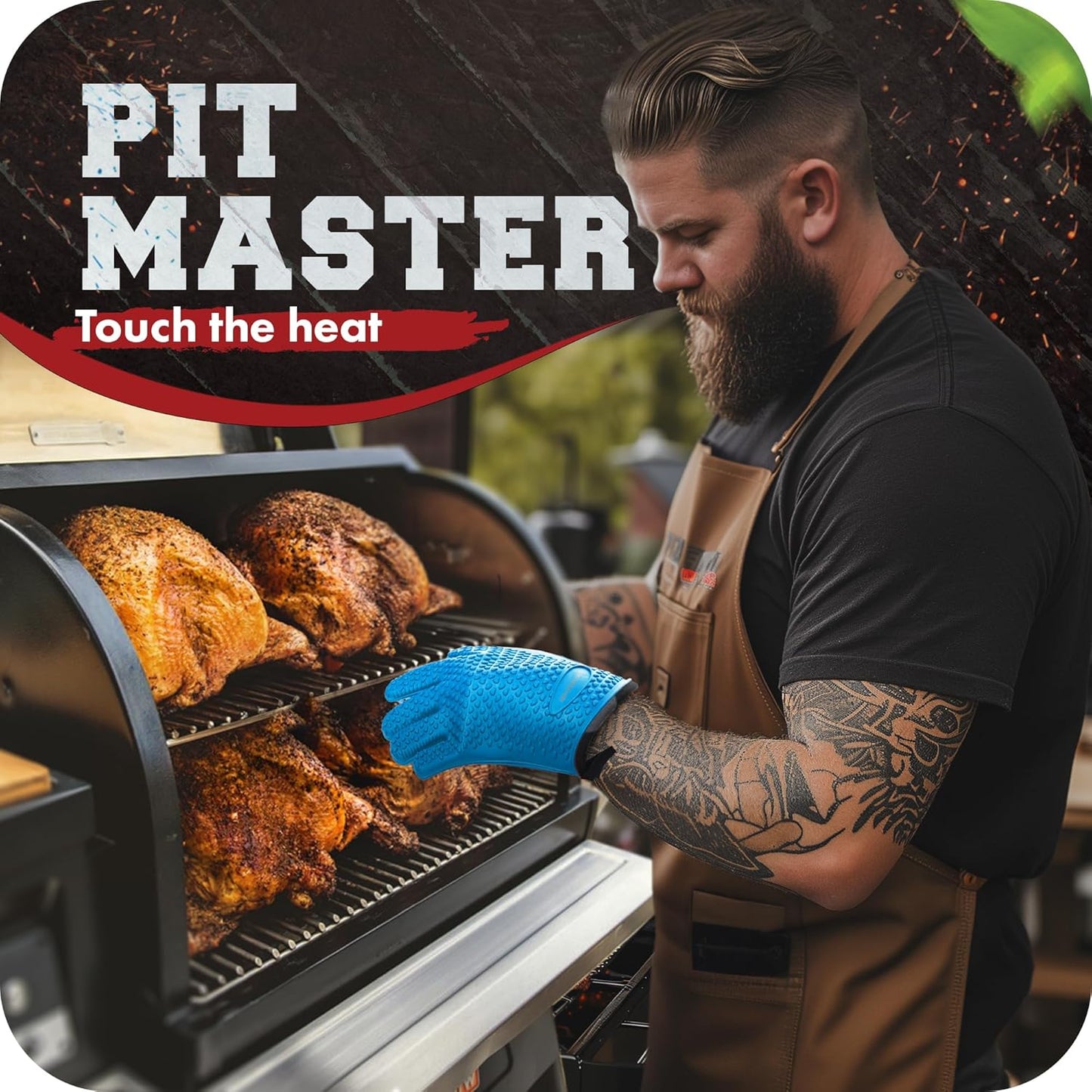 KITCHEN PERFECTION S Silicone Smoker Oven Gloves -Extreme Heat Resistant BBQ Gloves -Handle Hot Food Right on Your Grill Fryer Pit|Waterproof Oven Mitts |Superior Value Set+3 Bonuses