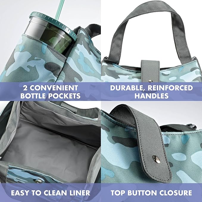 Fit & Fresh Lunch Bag For Women, Insulated Womens Lunch Bag For Work, Leakproof & Stain-Resistant Large Lunch Box For Women With Containers and Matching Tumbler, Snap Closure Westport Bag Sage Camo