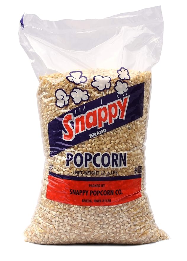 Snappy White Popcorn Kernels for Popping, Non-GMO Whole Grain, Works in Machines, Air Poppers and Stovetops, 12.5 lb Bulk Bag