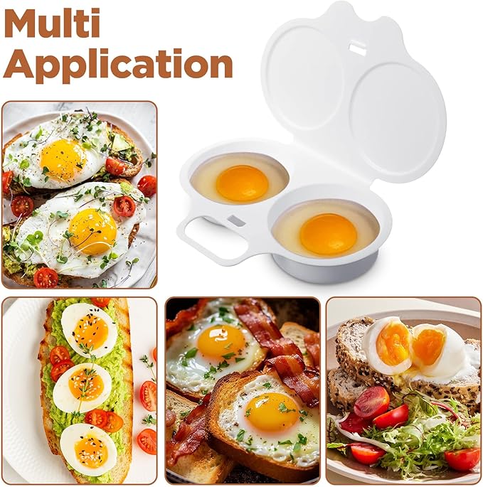 Egg Poacher Microwave,White Microwave Egg Poacher 2 Eggs,2 Cavity Nonstick Poached Eggs Maker With Lid,Microwaves Egg Cooker 2 Eggs,Kitchen Dining Specialty Cookware