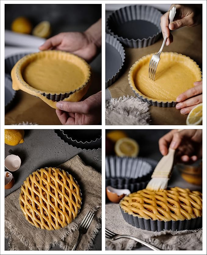 Tosnail Set of 3 Non-Stick Round Quiche Pan, 12 Inch, 10 Inch, 8 Inch Fruit Tart Pan, Fluted Pie Pan with Removable Bottoms