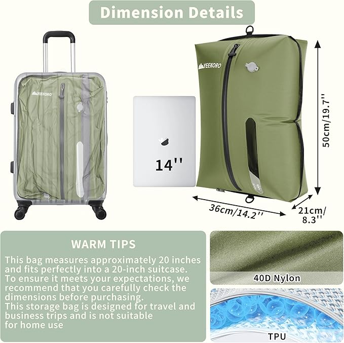 Vacuum Bag for Travel, Professional IPX8 Waterproof Reusable Vacuum Compression Bags for Travel Suitcases, Durable Space Saver Bag(3 PACK,With Pump)
