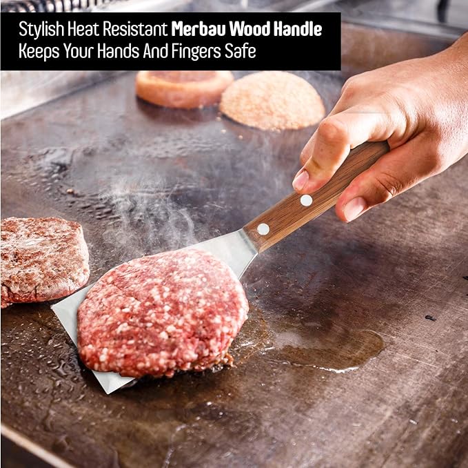 Homi styles Cookie/Brownie Spatula Small Metal Spatula With Merbau Wooden Handle | Heavy Duty Stainless Steel Flipper With Beveled Edges | Small Spatula Portable Cooking Turner Mini 2.5-Inch Blade