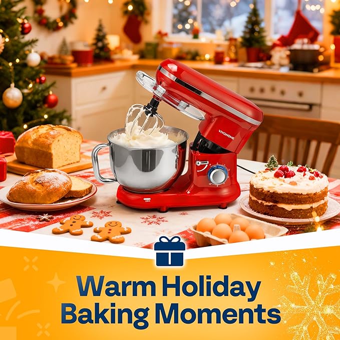 VIVOHOME Stand Mixer, 660W 10 Speed 6 Quart Tilt-Head Kitchen Electric Food Mixer with Beater, Dough Hook, Wire Whip and Egg Separator, Red