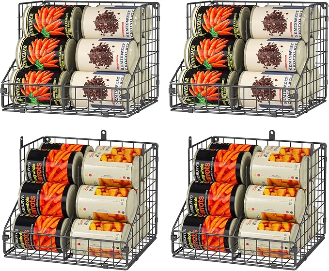 JKsmart 4 Pack Stackable Can Organizer for Pantry with Adjustable Dividers, Soda Can Organizer, Can Storage Dispenser Holds up to 56 Cans, Metal Wire Baskets Can Holder for Kitchen Cabinet Pantry